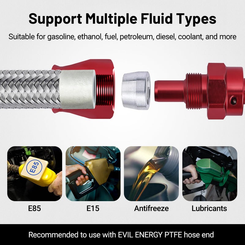 EVIL ENERGY 8AN PTFE Fuel Line Kit, AN8 E85 Fuel Hose Line 10FT Stainless Steel Braided LS Swap EFI PTFE Fuel Line - Image 5